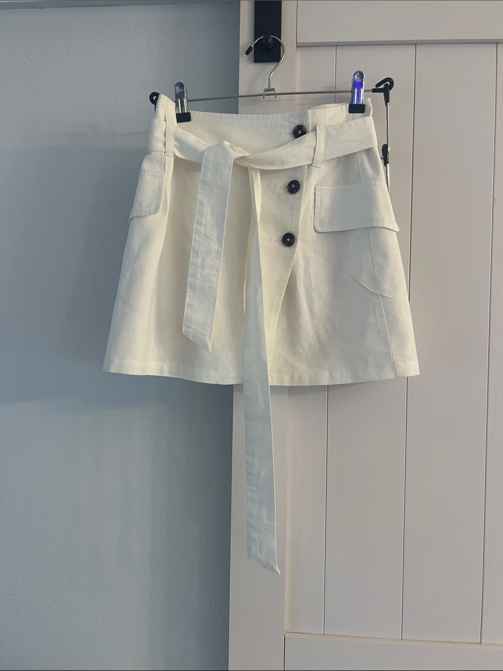 A Loves A Button Front Lined Skirt Linen Blend Ivory